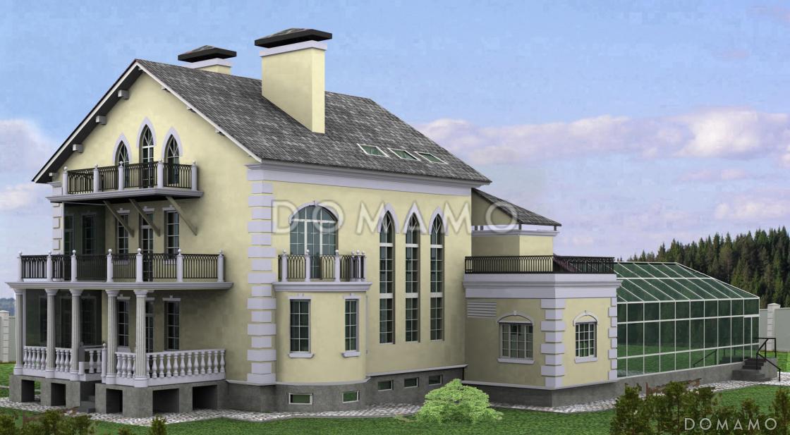 Проект загородного дома с пристроенным задним бассейна из светопрозрачных конструкций / 3