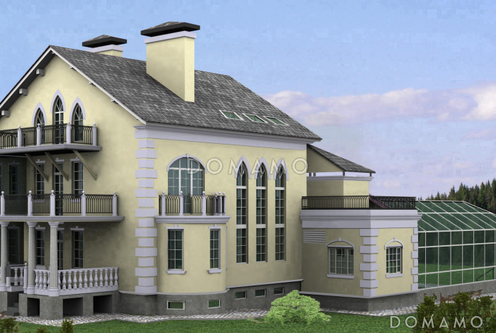 Проект загородного дома с пристроенным задним бассейна из светопрозрачных конструкций Проект загородного дома с пристроенным задним бассейна из светопрозрачных конструкций