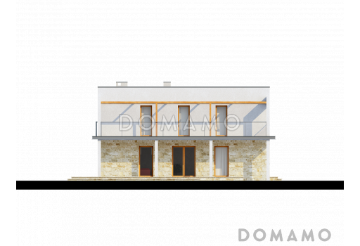 Проект современного двухэтажного дома из кирпича с четырьмя спальнями, кабинетом и гаражом / Фасад 2