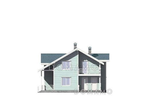 Проект дома с крытой террасой, гостиной с камином, спальней на первом этаже, балконом / Фасад 1