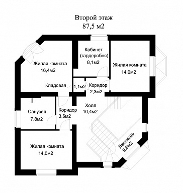 Проект загородного дома с эркером в гостиной / План мансардного этажа Проект загородного дома с эркером в гостиной / План мансардного этажа