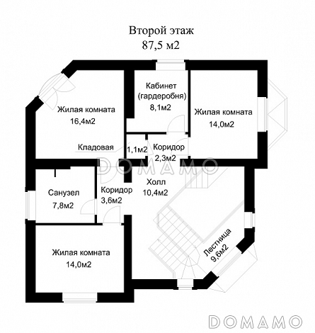 Проект загородного дома с эркером в гостиной / План мансардного этажа Проект загородного дома с эркером в гостиной / План мансардного этажа