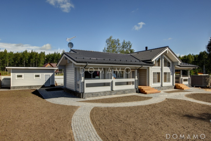 Проект каркасного дома с панорамным остеклением с тремя спальнями Проект каркасного дома с панорамным остеклением с тремя спальнями