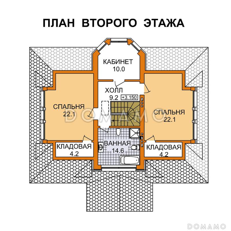 Проект двухэтажного дома из пеноблоков до 200 м.кв / План мансардного этажа