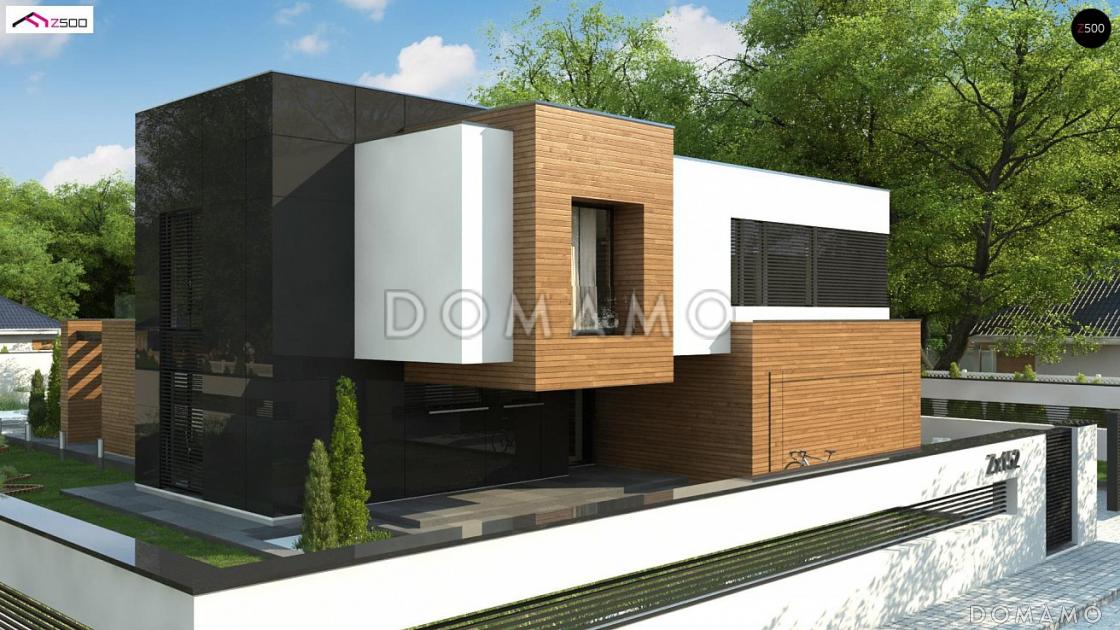 Проект просторного современного двухэтажного дома из кирпича с плоской крышей,  с пятью комнатами, гаражом и террасой на втором этаже / 3