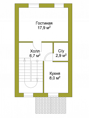 Проект узкого трехэтажного таунхауса 108 кв метров без гаража / План 2 этажа Проект узкого трехэтажного таунхауса 108 кв метров без гаража / План 2 этажа