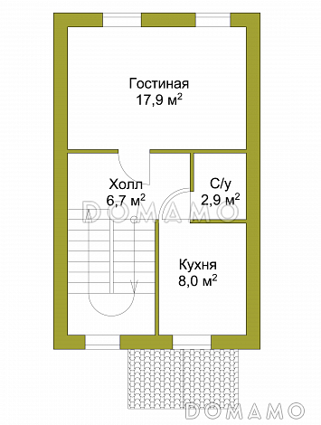 Проект узкого трехэтажного таунхауса 108 кв метров без гаража / План 2 этажа Проект узкого трехэтажного таунхауса 108 кв метров без гаража / План 2 этажа