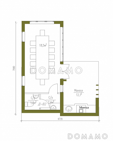 Проект беседки с остеклением и мангалом / План 1 этажа