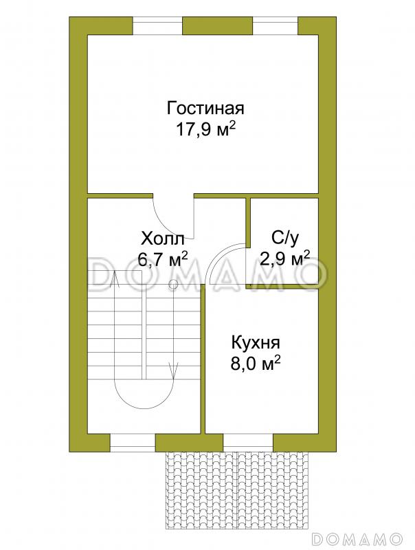 Проект узкого трехэтажного таунхауса 108 кв метров без гаража / План 2 этажа