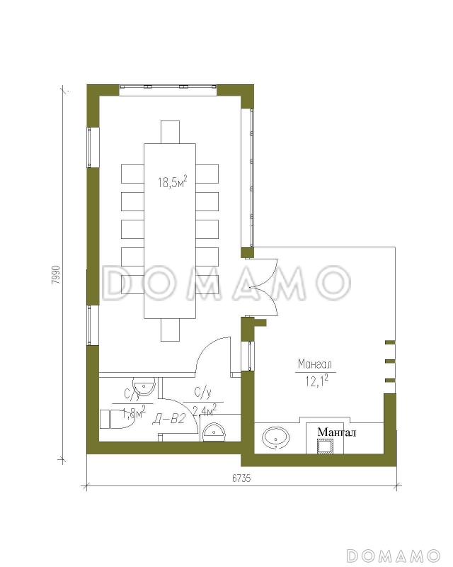 Проект беседки с остеклением и мангалом / План 1 этажа