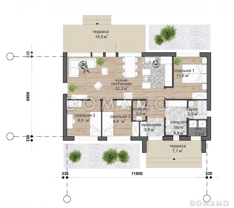 С-105 одноэтажный дом  / План 1 этажа