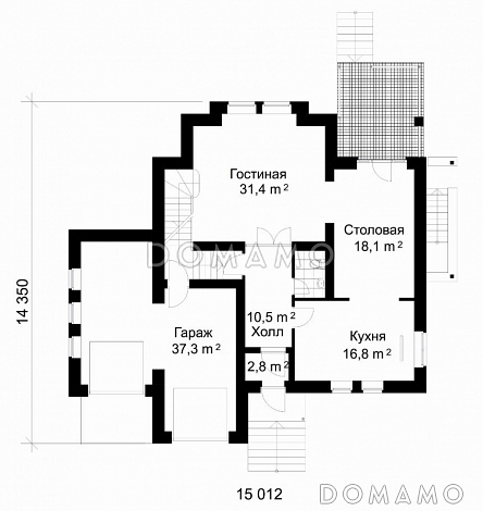 Проект коттеджа с билиардной и вторым светом / План 1 этажа Проект коттеджа с билиардной и вторым светом / План 1 этажа