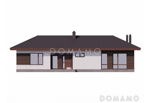Проект одноэтажного газобетонного дома с барбекю на террасе и двумя спальнями / Фасад 2
