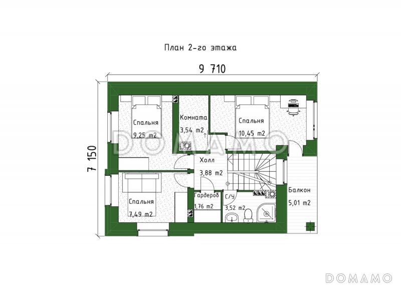 Проект дома с мансардой, балконом, террасой и сауной / План мансардного этажа