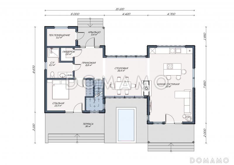 Каркасный дом "Татлин" / План 1 этажа