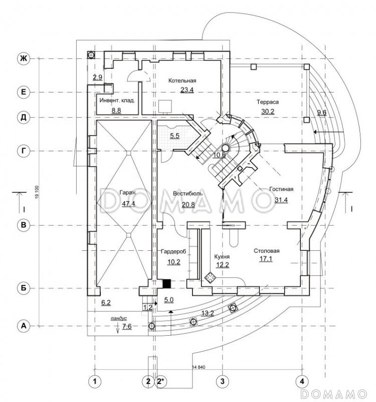 Проект современного коттеджа с оригинальной планировкой / План 1 этажа