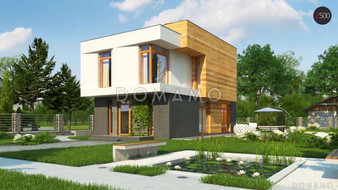 Проект двухэтажного дома из кирпича в стиле кубизм с балконом / 1