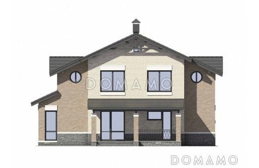 Проект двухэтажного дома из пеноблоков с крытой террасой / Фасад 3