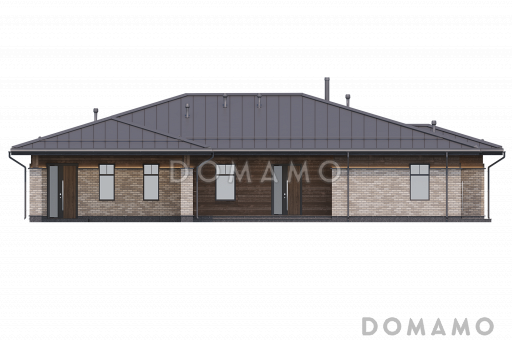 Проект кирпичного дома с 3 спальнями, сауной, угловой террасой, местами для хранения и навесом для двух машин / Фасад 3