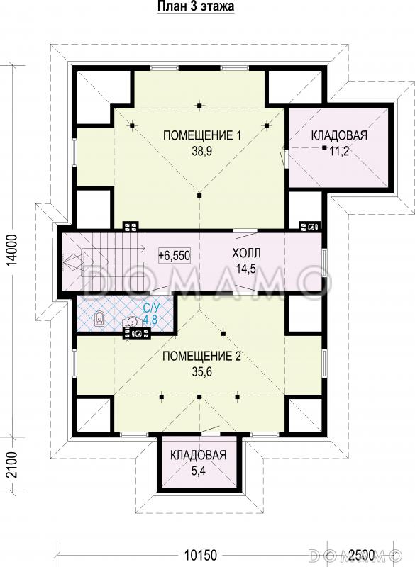 Проект двухэтажного особняка из газобетона с мансардой / План мансардного этажа