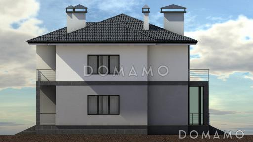 Проект дома для семьи от четырех человек с террасами, просторной кухней-столовой, хозяйской спальней на втором этаже / Фасад 2 Проект дома для семьи от четырех человек с террасами, просторной кухней-столовой, хозяйской спальней на втором этаже / Фасад 2