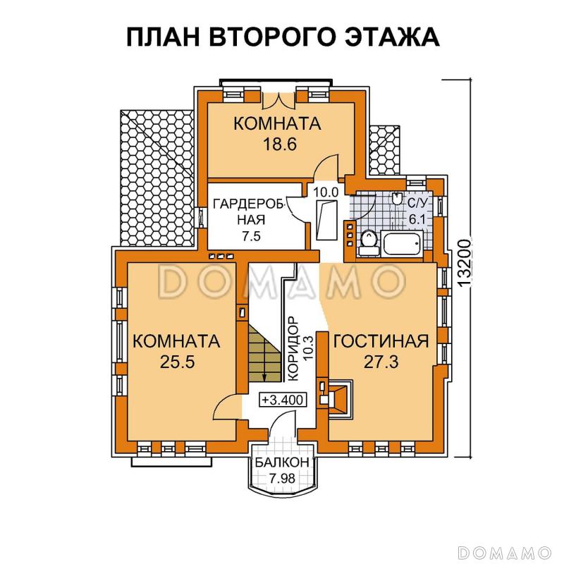 Проект двухэтажного дома с гаражом и небольшой террасой / План 2 этажа