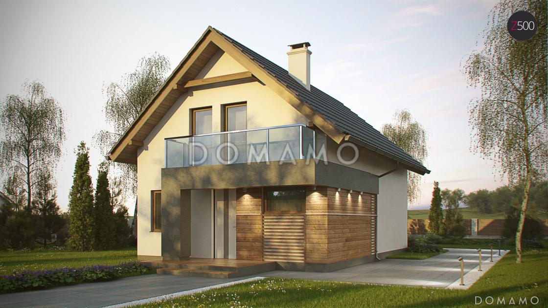 Проект компактного одноэтажного мансардного дома из кирпича с двумя балконами и тремя спальнями / 2