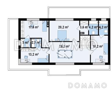 Проект современного двухэтажного дома из газобетона с четырьмя спальнями, большим гаражом и сауной  / План 2 этажа