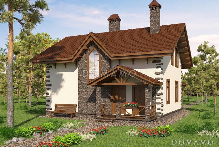 Проект коттеджа с просторной кухней-гостиной и террасой.