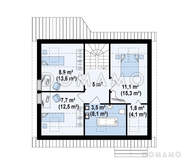 Проект уютного мансардного дома из кирпича с тремя спальнями и кабинетом / План мансардного этажа