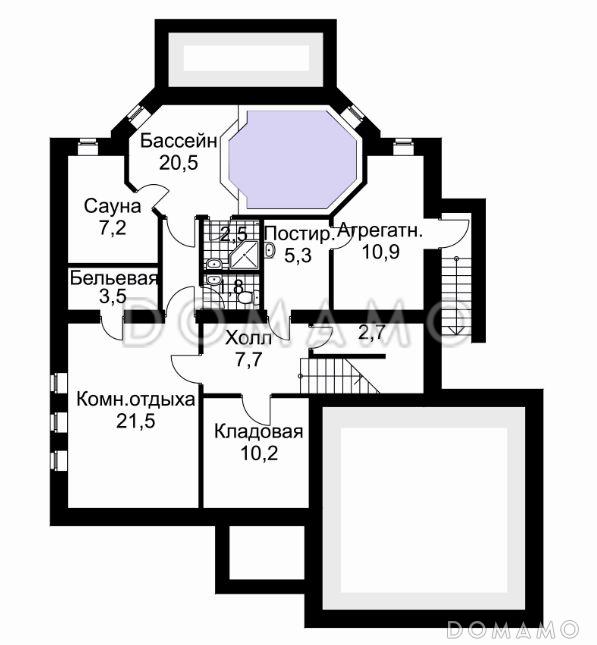 Проект дома из кирпича с облицовкой стен в стиле фахверк / План цокольного этажа