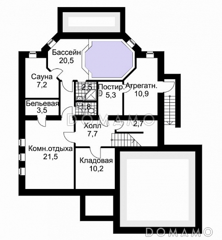 Проект дома из кирпича с облицовкой стен в стиле фахверк / План цокольного этажа