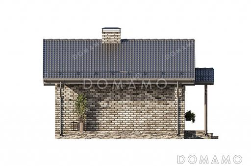 Проект компактной одноэтажной бани в классическом стиле с большой террасой, витражным остеклением и просторной комнатой отдыха / Фасад 3