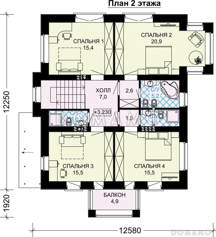 Проект кирпичного дома с подвалом / План 2 этажа