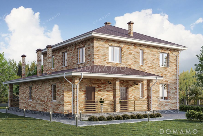 Проект дома из газобетона с террасой и тремя спальнями Проект дома из газобетона с террасой и тремя спальнями