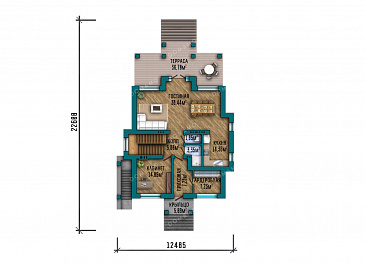 Проект большого двухэтажного дома в стиле Райт с подвалом, большой крытой террасой и балконом на втором этаже / План 1 этажа Проект большого двухэтажного дома в стиле Райт с подвалом, большой крытой террасой и балконом на втором этаже / План 1 этажа