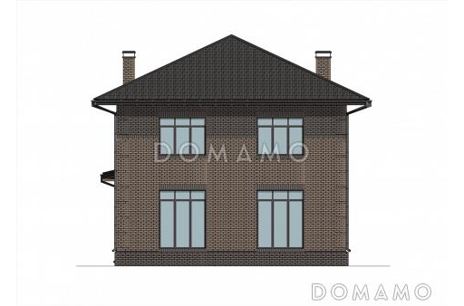 Проект компактного двухэтажного дома с террасой, гостиной и 4 спальнями / Фасад 3