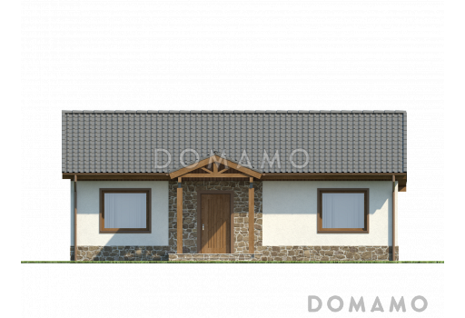 Проект компактного одноэтажного дома из газобетона с двумя спальнями и просторной гостиной / Фасад 1
