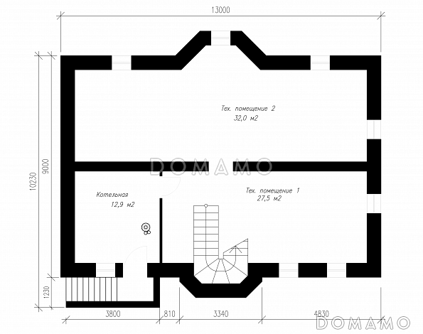 Проект  коттеджа с подвалом и террасой / План цокольного этажа Проект  коттеджа с подвалом и террасой / План цокольного этажа