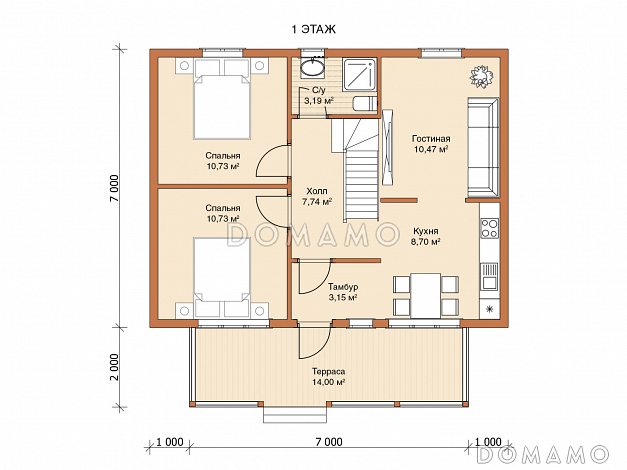 Каркасный дом "Мелитта" / План 1 этажа