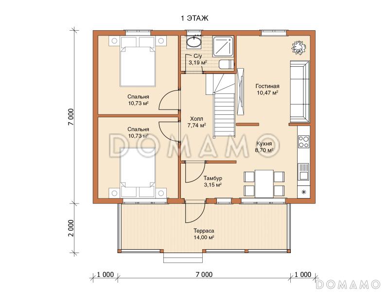 Каркасный дом "Мелитта" / План 1 этажа