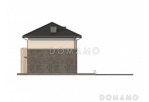 Проект обновлённого двухэтажного дома из кирпича с гаражом и большой террасой на втором этаже / Фасад 4