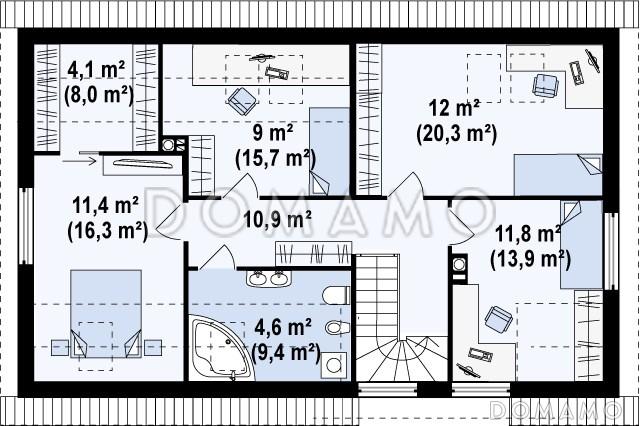 Проект одноэтажного мансардного дома из газобетона с встроенным гаражом / План мансардного этажа