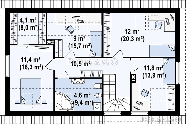 Проект одноэтажного мансардного дома из газобетона с встроенным гаражом / План мансардного этажа