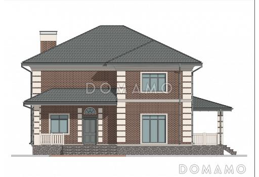 Проект двухэтажного дома из газобетона с террасой, кабинетом и 3 спальнями / Фасад 4