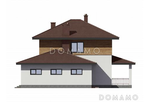 Проект двухэтажного дома с гаражом, террасой и тремя спальнями на втором этаже / Фасад 4