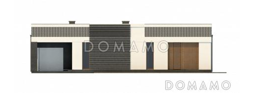 Проект современного одноэтажного дома из газобетона с тремя спальнями, гаражом и внутренним двориком переходящим в открытую террасу / Фасад 1