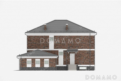 Проект двухэтажного дома с подвалом и гаражом на два автомобиля / Фасад 1