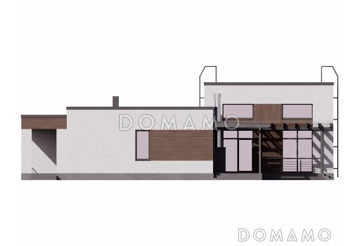 Проект одноэтажного газобетонного дома в стиле хай-тек с плоской кровлей и просторной террасой / Фасад 4