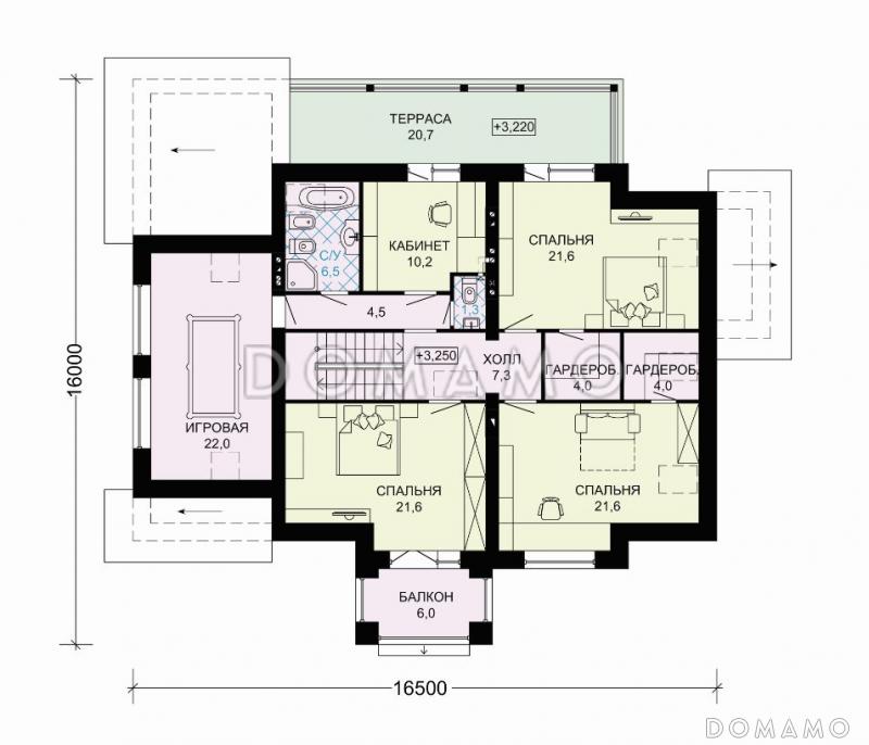 Проект дома из газобетона с гаражом на два автомобиля и бильярдной комнатой / План мансардного этажа